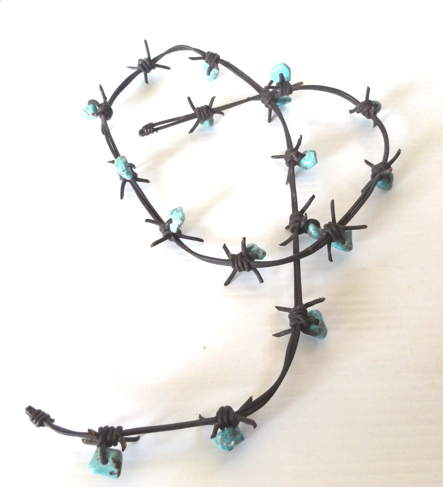 Turquoise and Barb Wire Leather Cowboy Hat Band