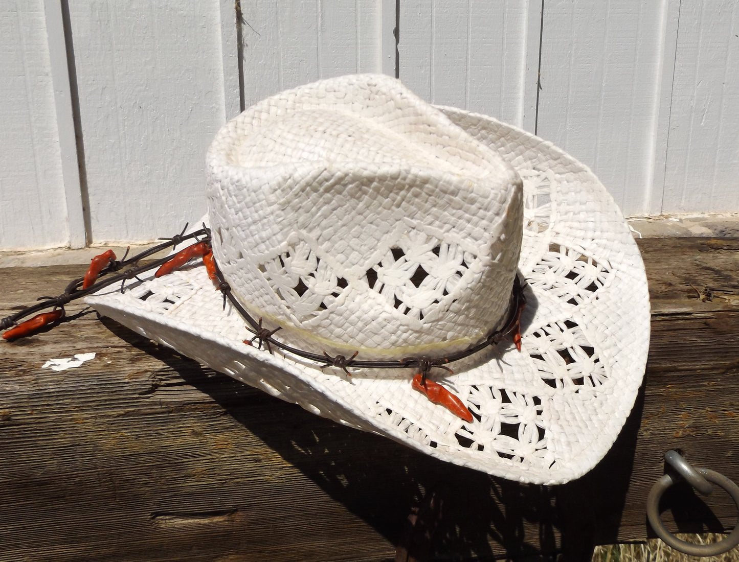 Chili Pepper Barb Wire Leather Cowboy Hat Band